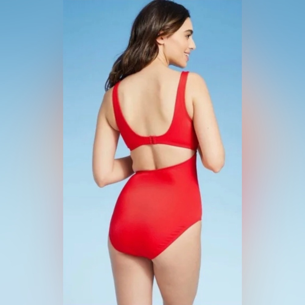 Kona Sol Side Cut Out One Piece Red Swimsuit NWOT Size Small - Picture 2 of 6